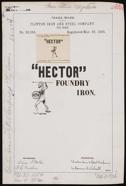 Clinton Iron and Steel Company Hector Pig Iron Trade-Mark 1895 Foundry Iron