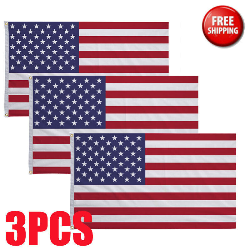 3′ x 5′ FT USA US U.S. American Flag Polyester Stars Brass 2 Grommets 3PCS New