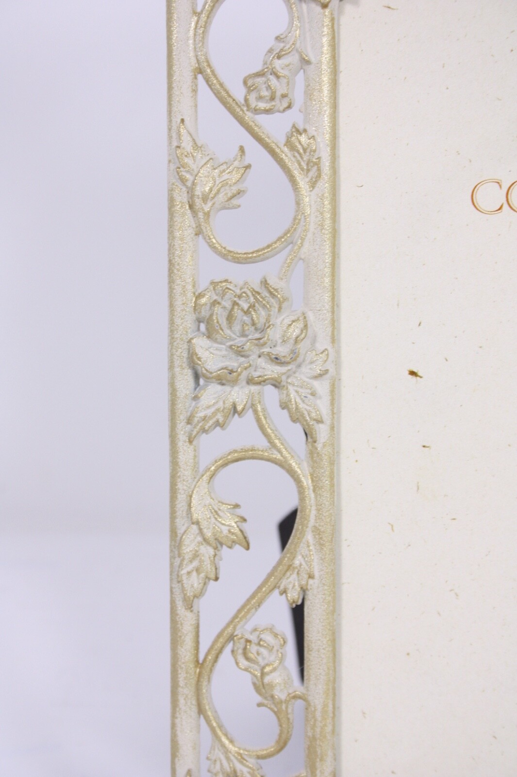 French Floral Pierced Metal Vtg 9.5×7.5 White & Gold Frame for 5×7 Picture Print