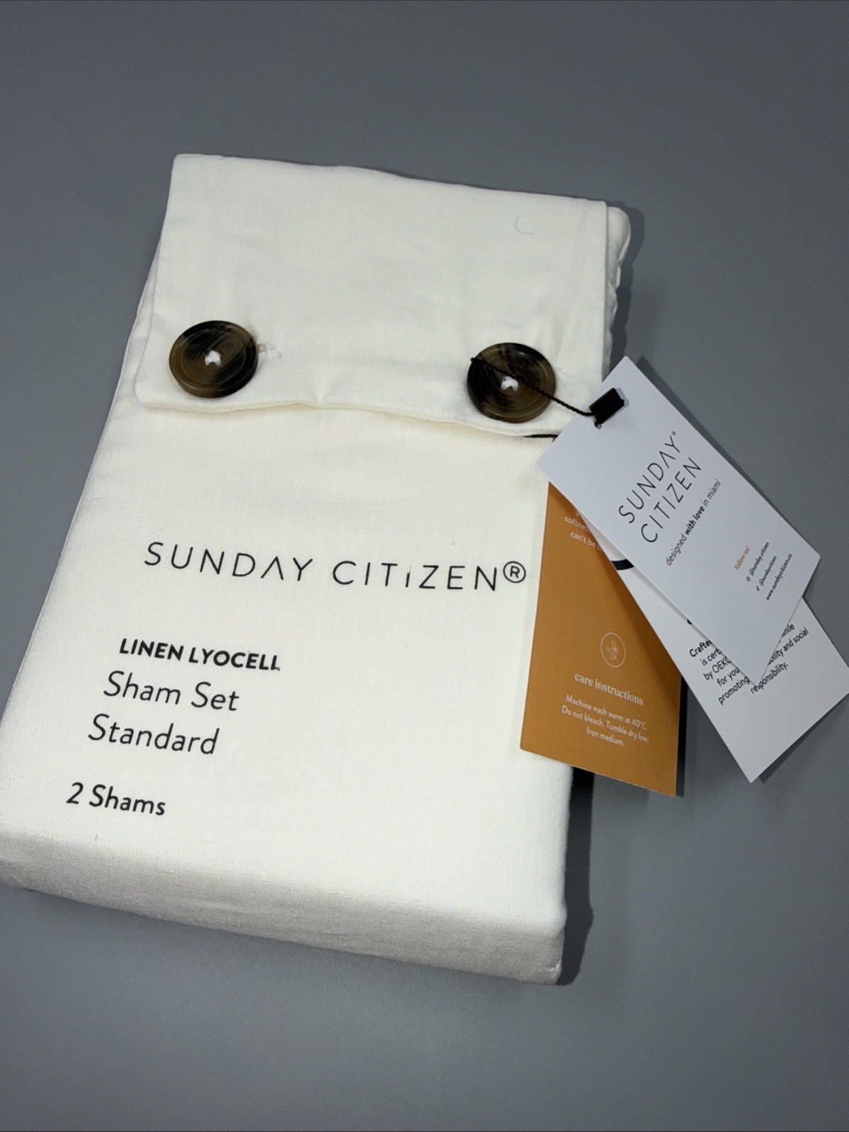 SUNDAY Linen Lovell Sham Set- Standard- White- New