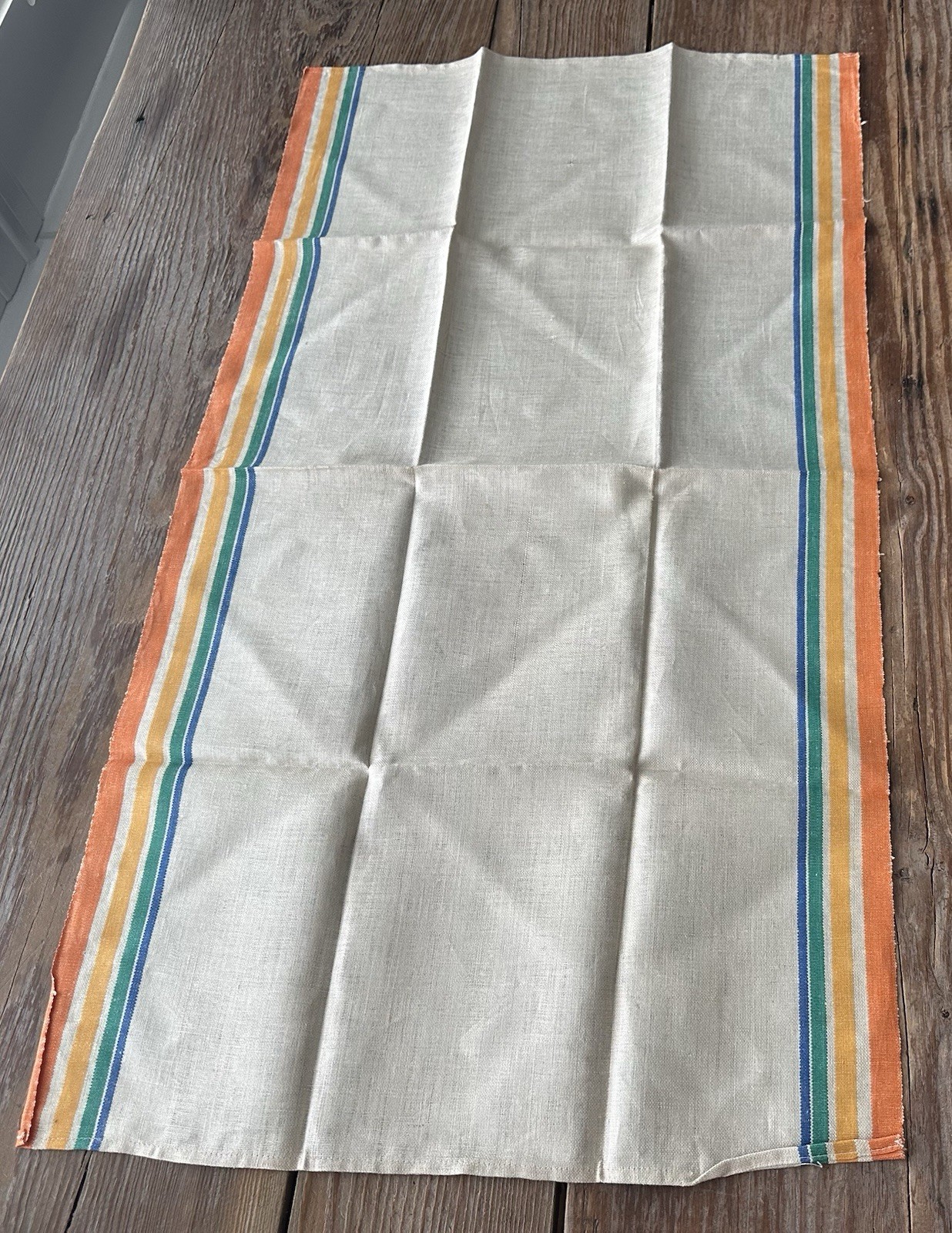 3 Vintage LINEN Dish Tea Towels Multi Color Stripes 17X31 Farmhouse Cottage NOS