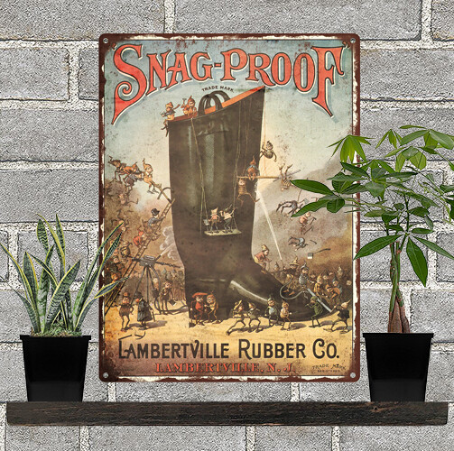 1950 LAMBERTVILLE SNAG PROOF RUBBER BOOT Art Decor Metal Sign Repro 9×12″ 60529
