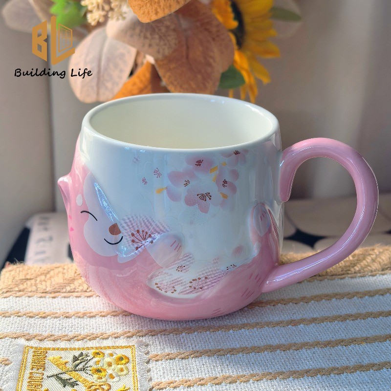 Starbucks Cup Cat Hug Sakura Cherry Blossom Pink Ceramic 355ml Water Cup Gift