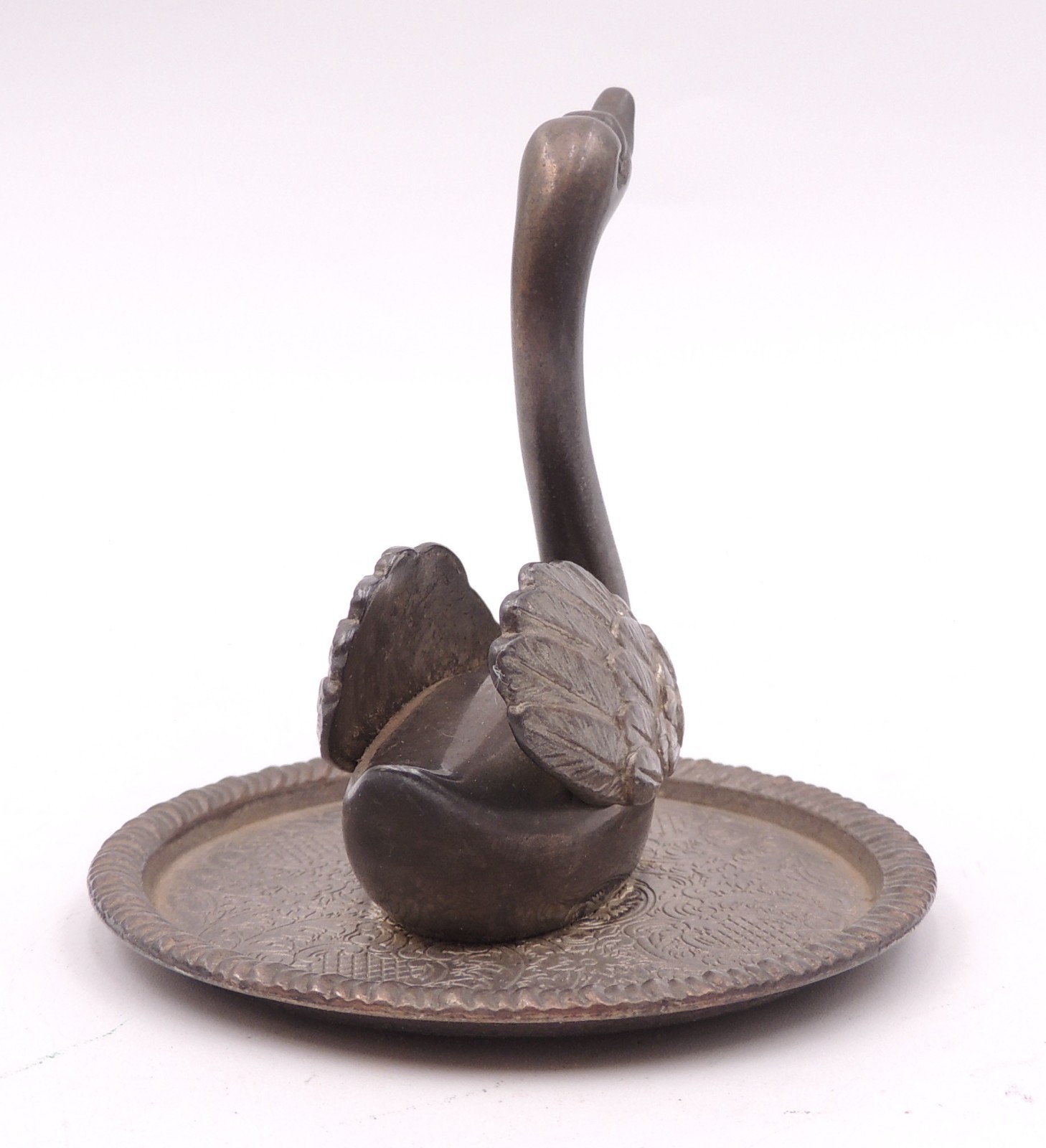 Vintage SWAN RING HOLDER EP Zinc Alloy Silver Metal Patinaed Vanity Decor MCM