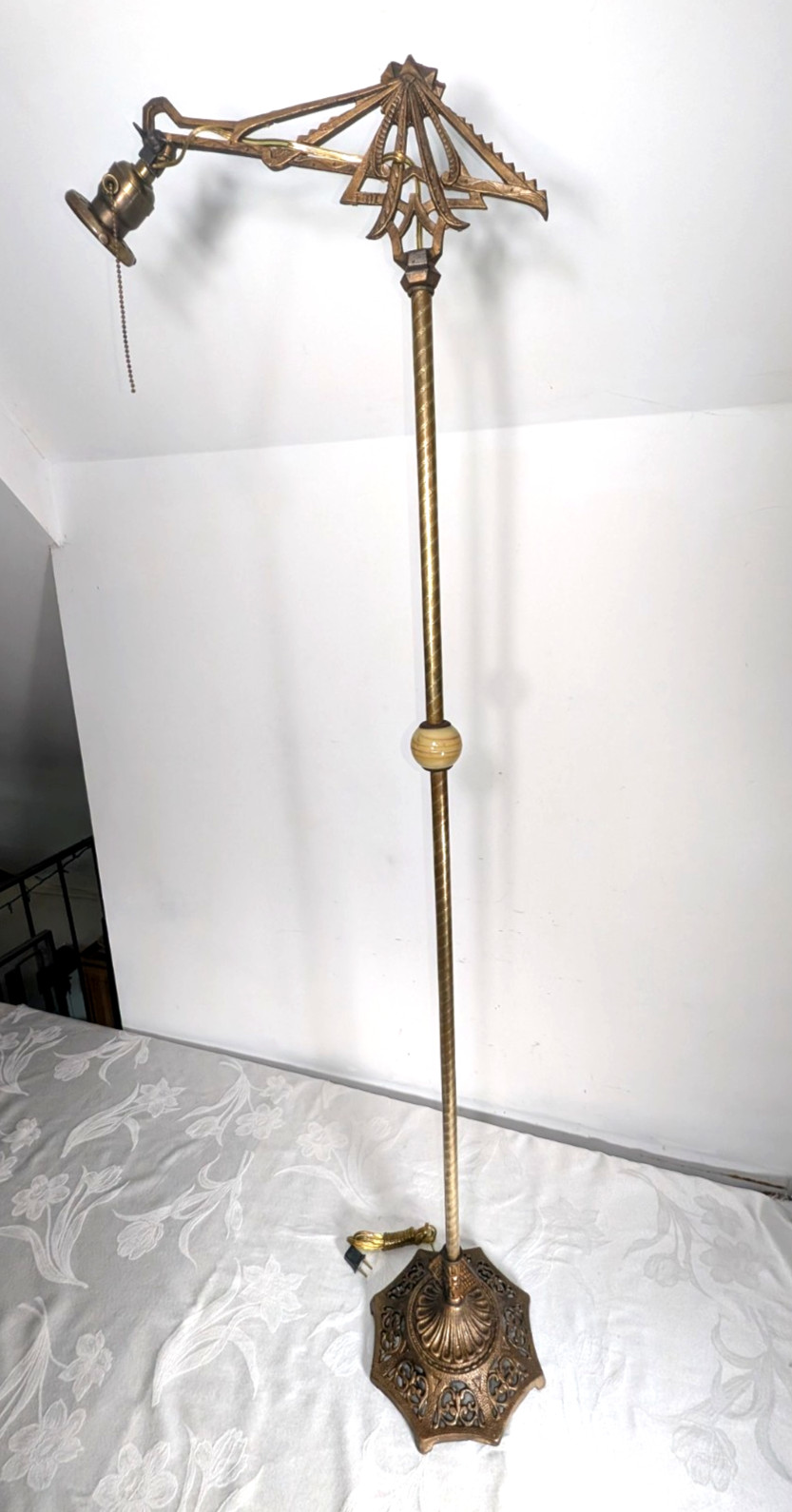 Antique Akro Agate Glass Jadeite Bridge Arm Floor Lamp SHADE NOT INCLUDED READ