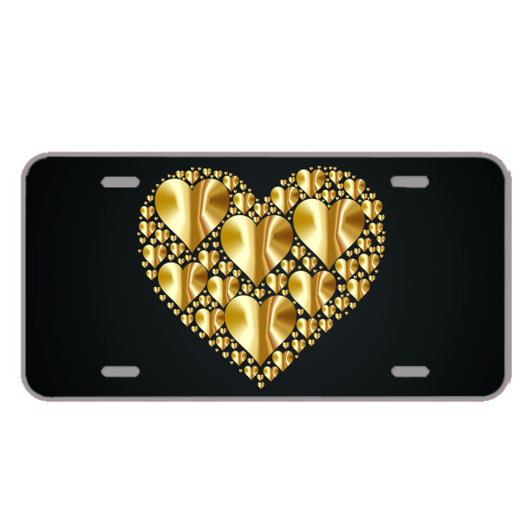 Novelty Golden Hearts Retro Modern Art Vibrant Car License Plate Front Auto Tag