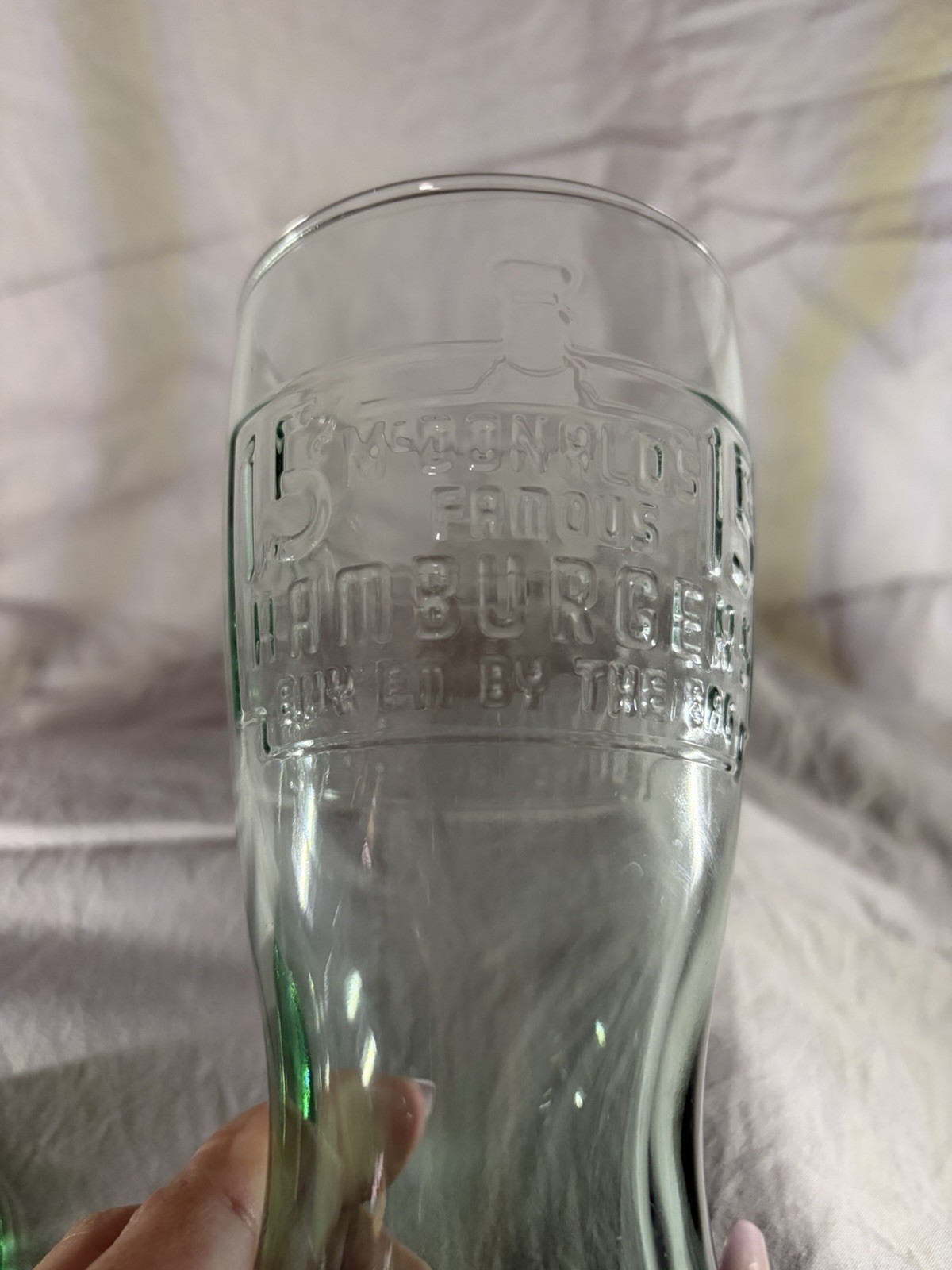 McDonald’s Embossed Drinking Glass Tumblers Clear w/ Green Base Set of 3