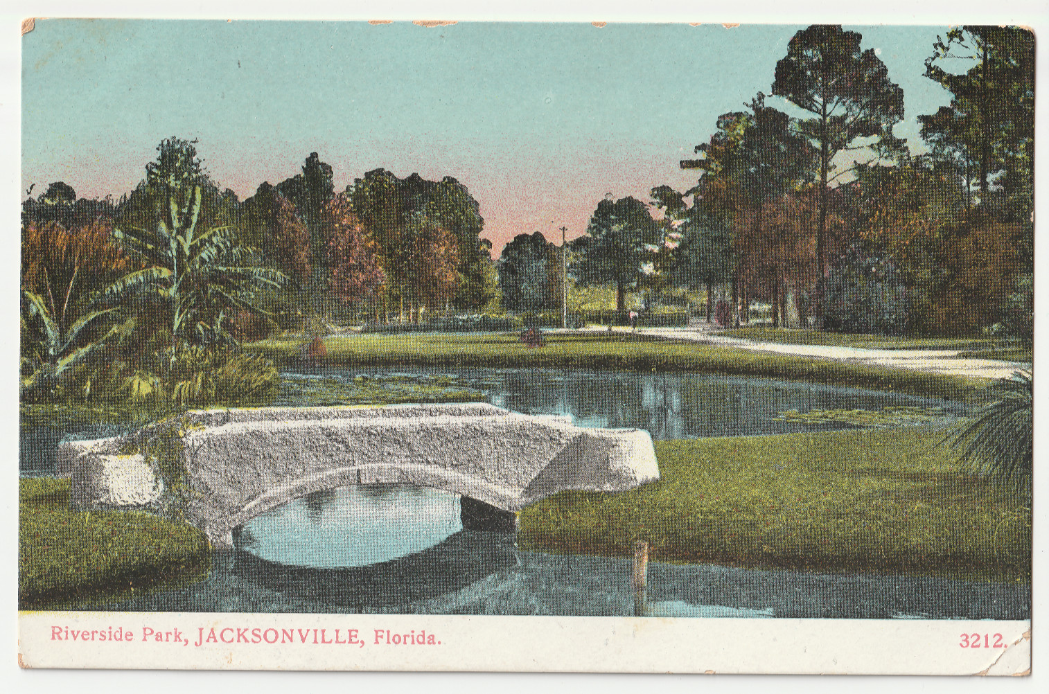 Riverside Park Pond Bridge AC Bosselman Jacksonville Florida FL c1908 Postcard