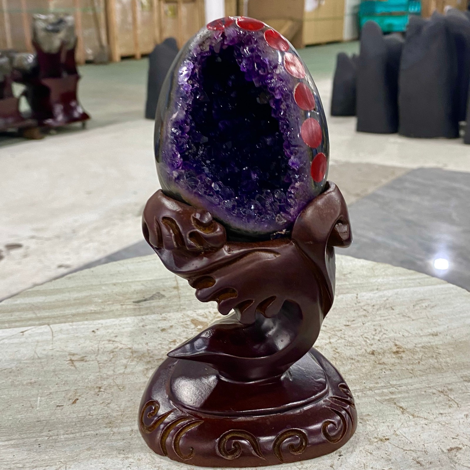 2.4LB natural rare amethyst Dinosaur egg Quartz Crystal specimen healing+stand