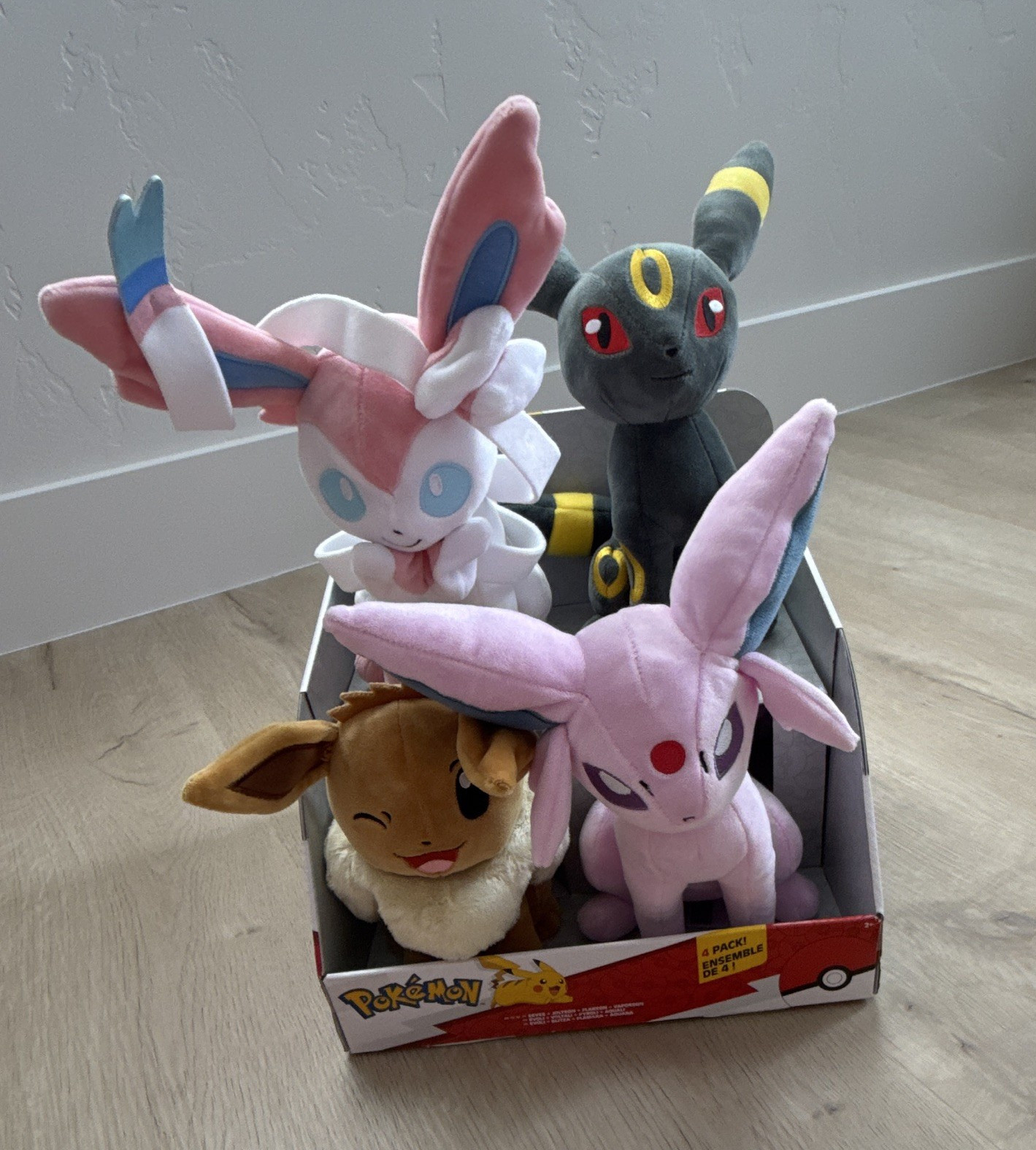 Jazwares Pokémon Plush 4-Pack Set Eevee Espeon Sylveon Umbreon Boxed