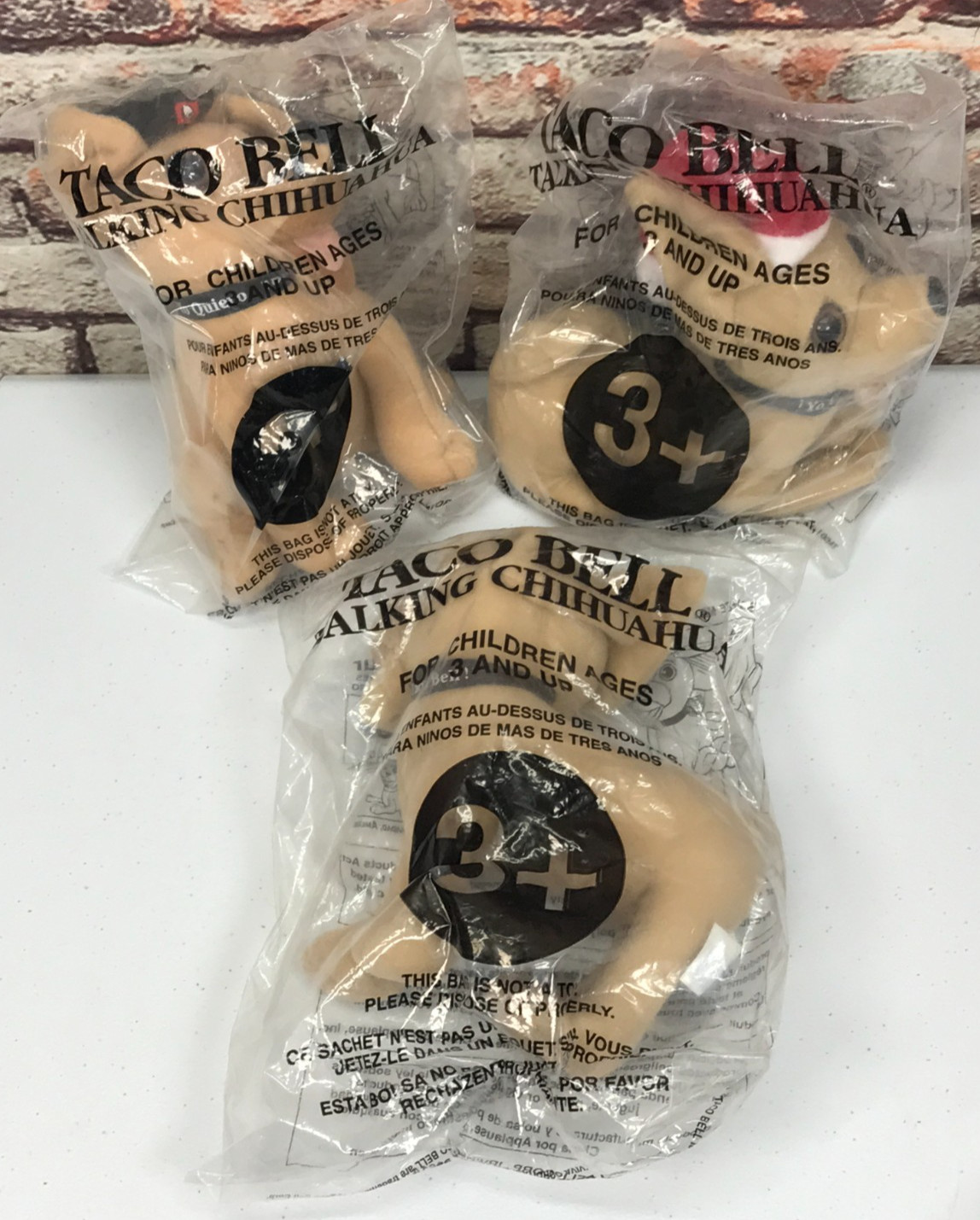 “Yo Quiero!” Taco Bell Talking Chihuahua Dogs Lot of 3 Sealed Plush Toys 1 works