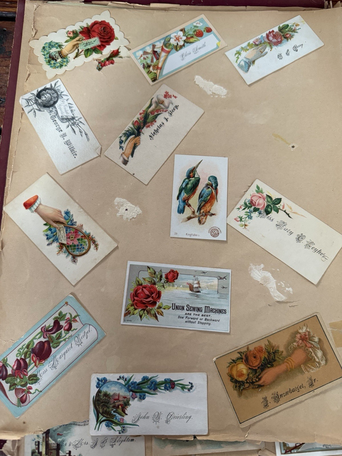 Antique Scrapbook with Victorian Trade Cards Calling Cards Diecuts Cut Papers +