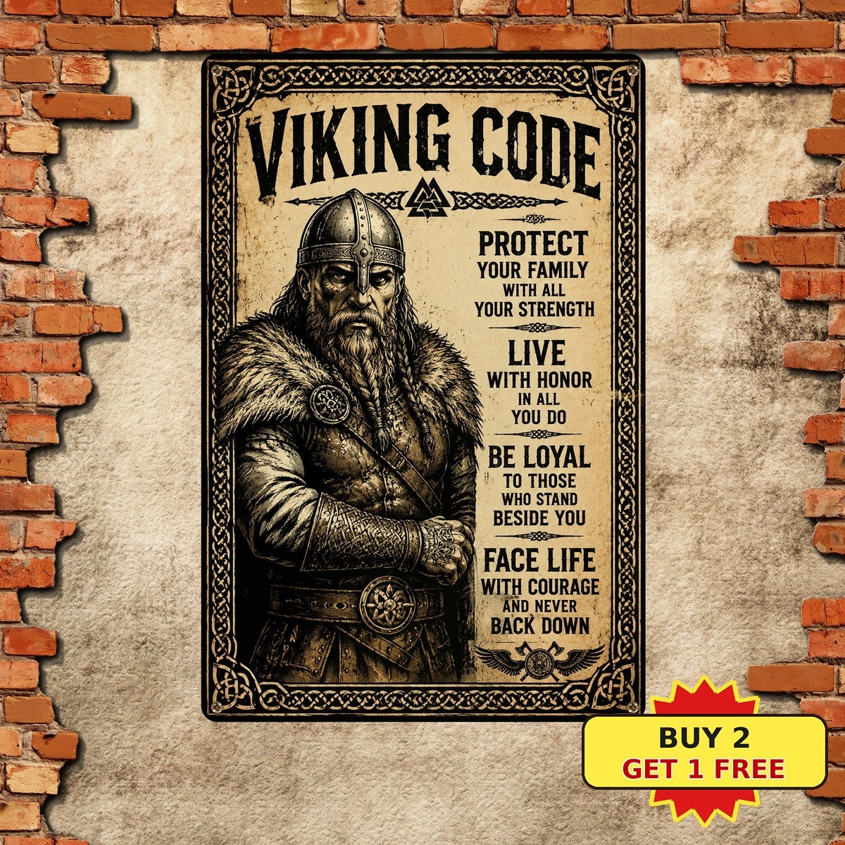 Viking Code Lore Odin Warrior Wisdom Slogan Armor Room Metal Sign 8×12