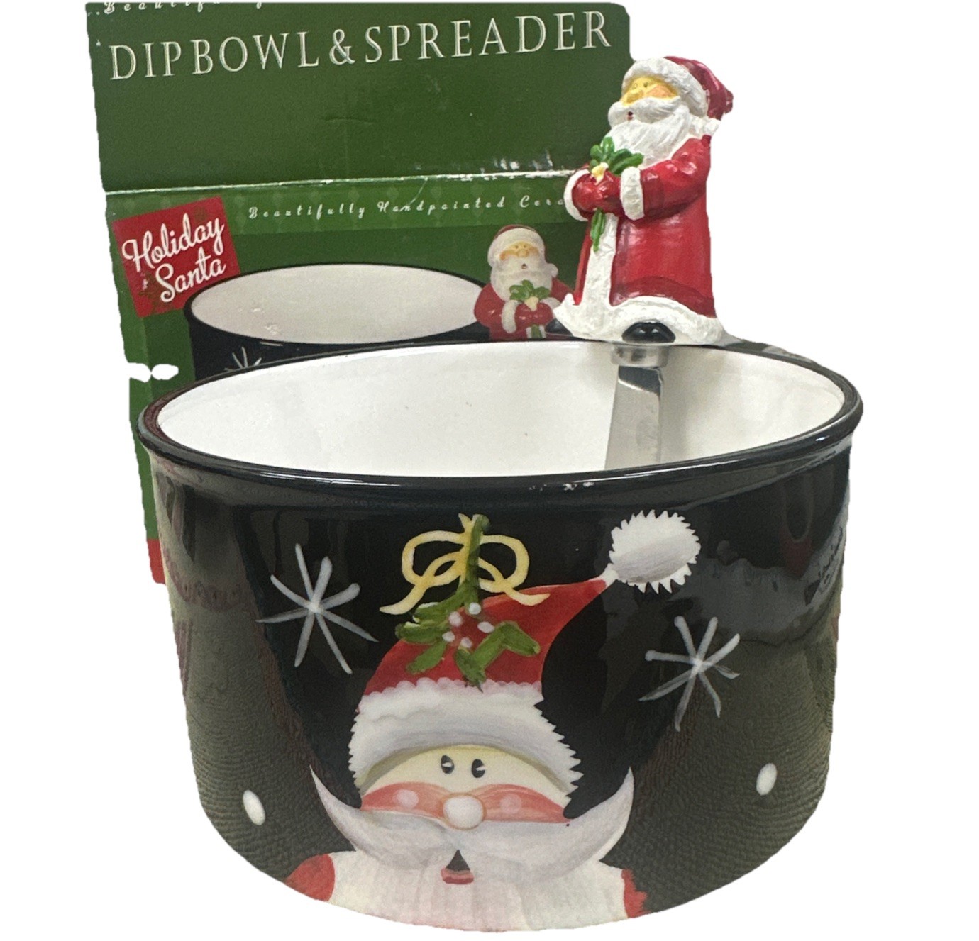 Certified International Holiday Santa Dip Bowl Spreader Set Christmas NOS