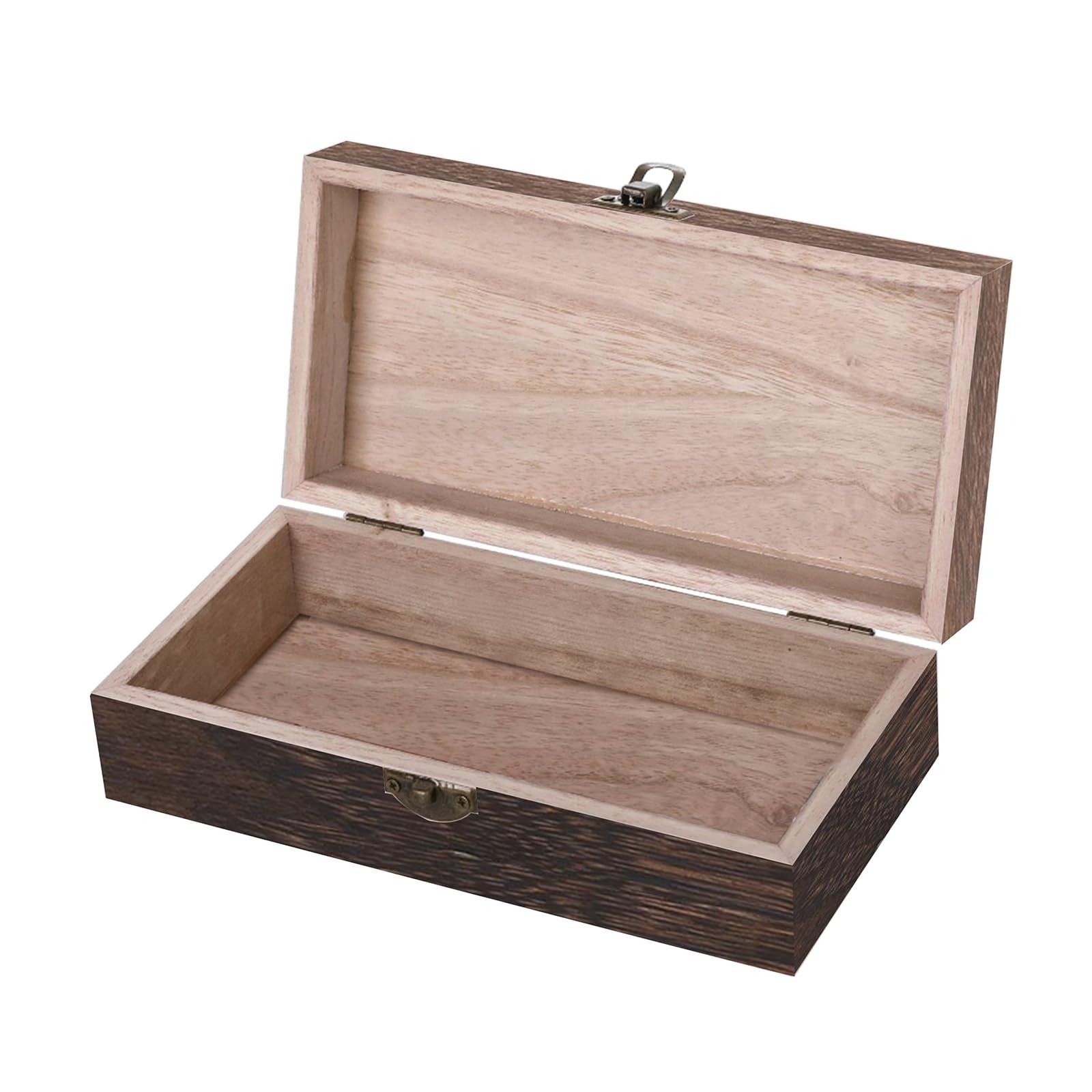 Vintage Wooden Storage Box with Lid Keepsake Jewelry Trinket Organizer 7.9in New