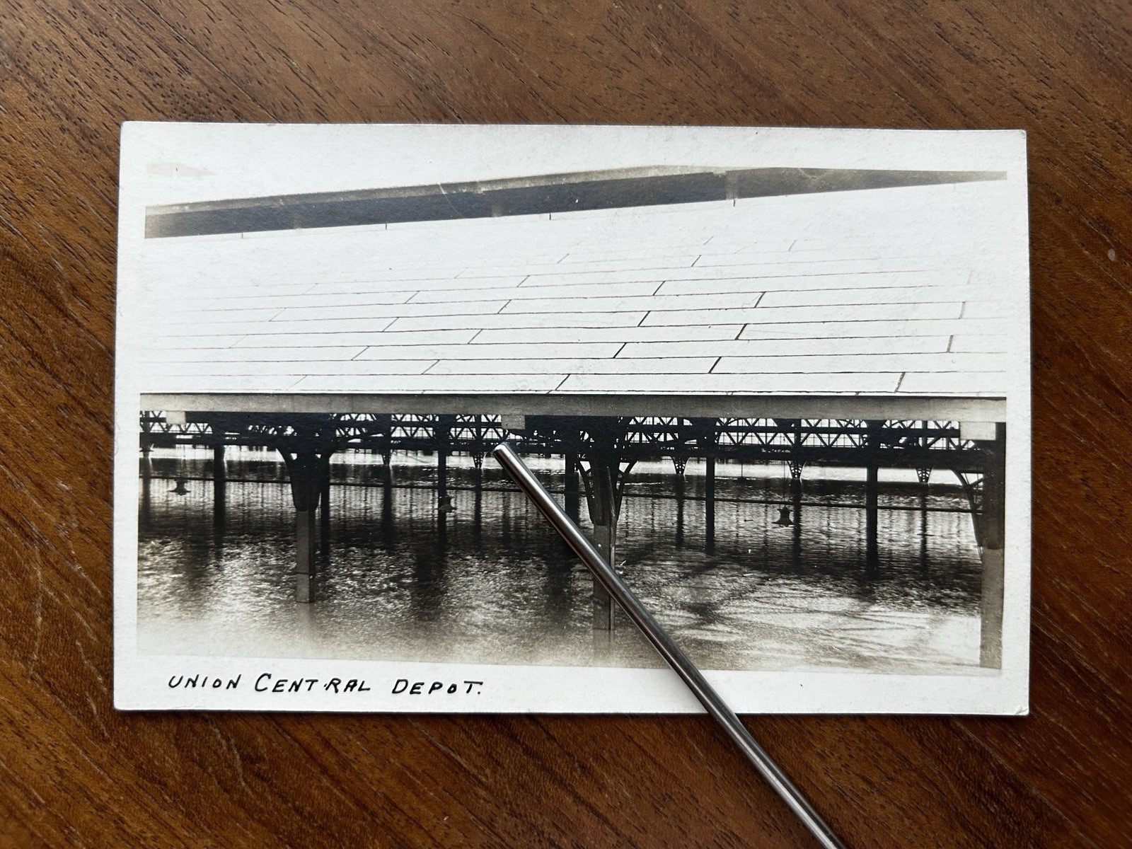 Vintage 1910s Union Central Depot Flood ? Railroad Station Real Photo Postcard