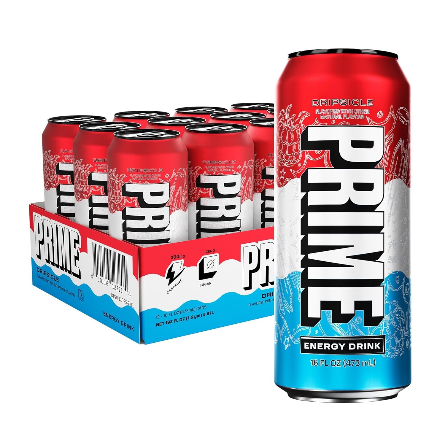 PRIME Energy Drink Dripsicle Sugar Free 200mg Caffeine Cans 12oz New