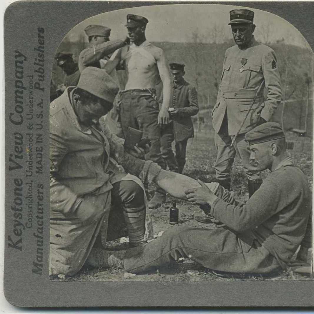 Allied Soldiers Binding Wounds, c1910, Conflicts & Wars, Stereoview