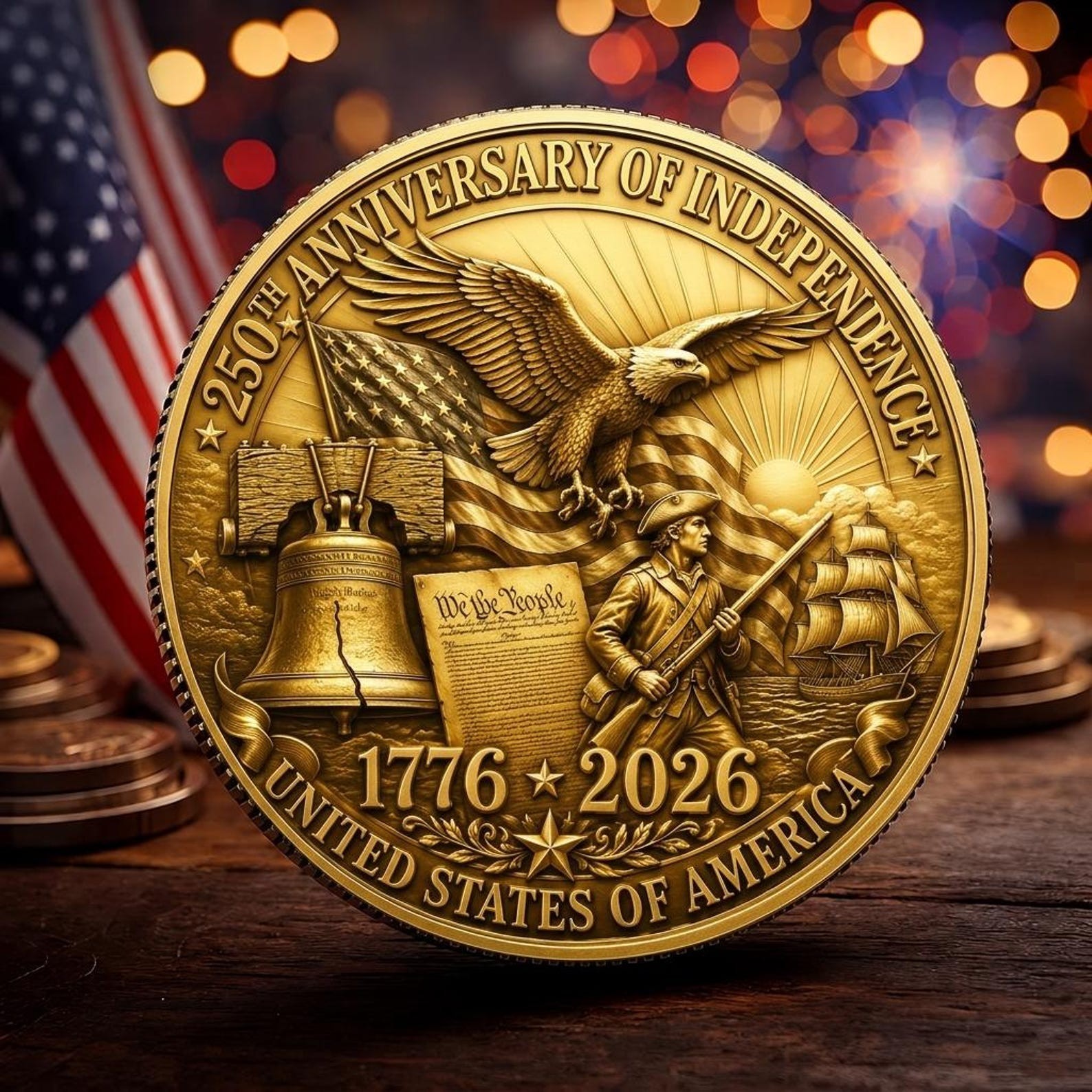 America 250 Coin, USA 1776-2026 Patriotic Challenge Coin Collector Gift