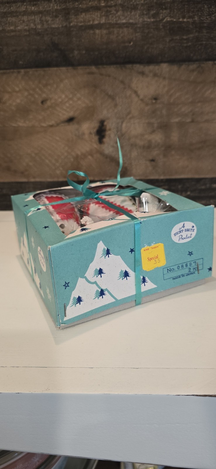 Vintage 1950’s Christmas Shiny Brite Cotton Angels in Original Blue BOX
