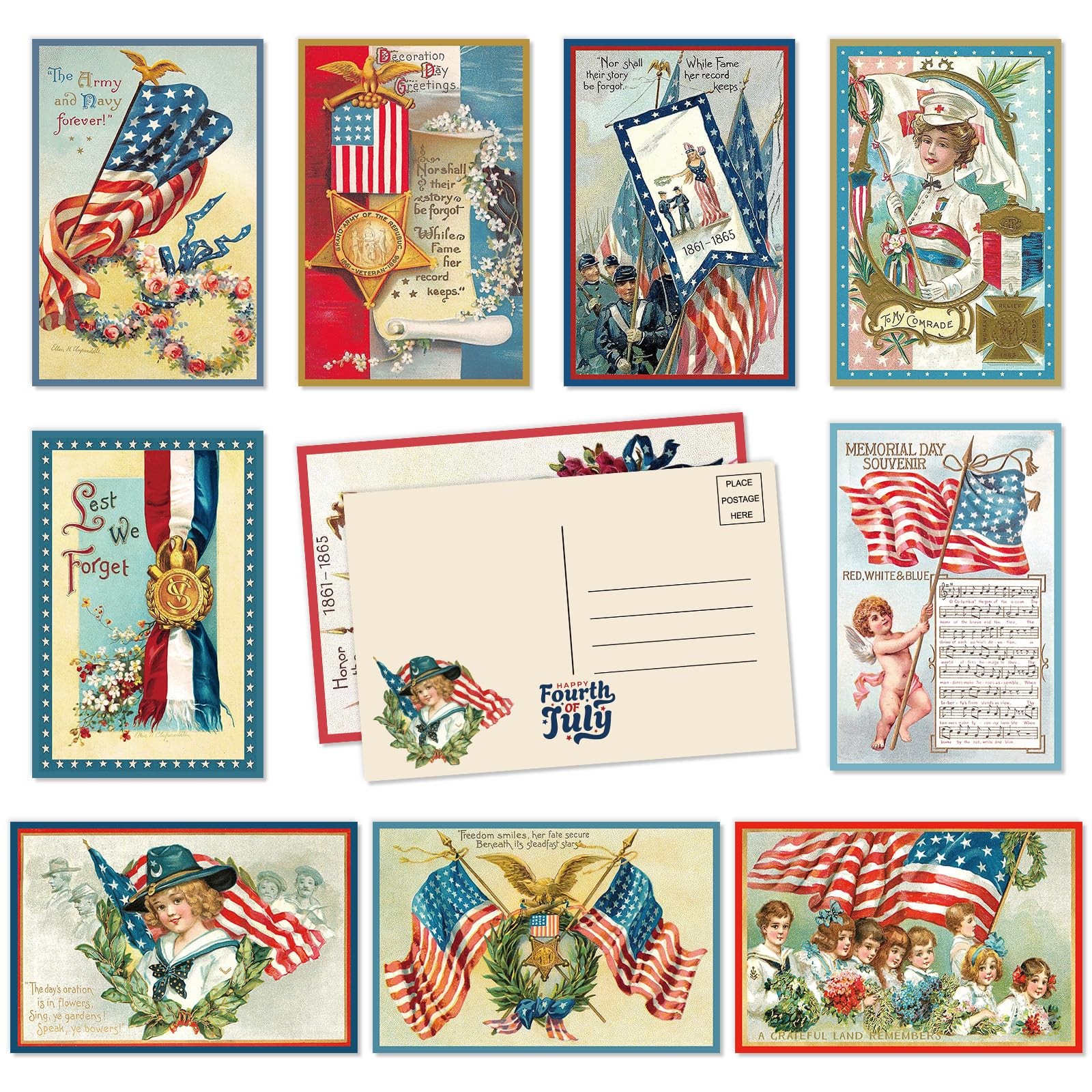 40 Pcs Patriotic Blank Postcards Vintage American Flag Post Cards Assortment