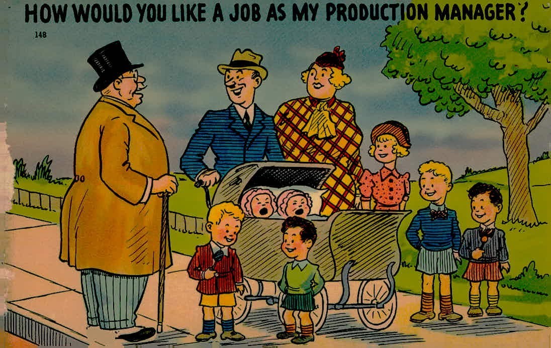 Vintage Linen Comic Postcard Job As Production Manager Tichnor Unused 148