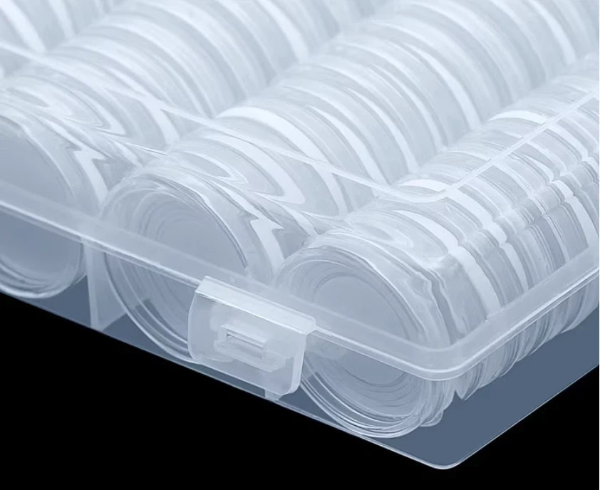 100 PCS 30MM Clear Round Coin Capsules Plastic Coin Holders &White Gaskets & Box