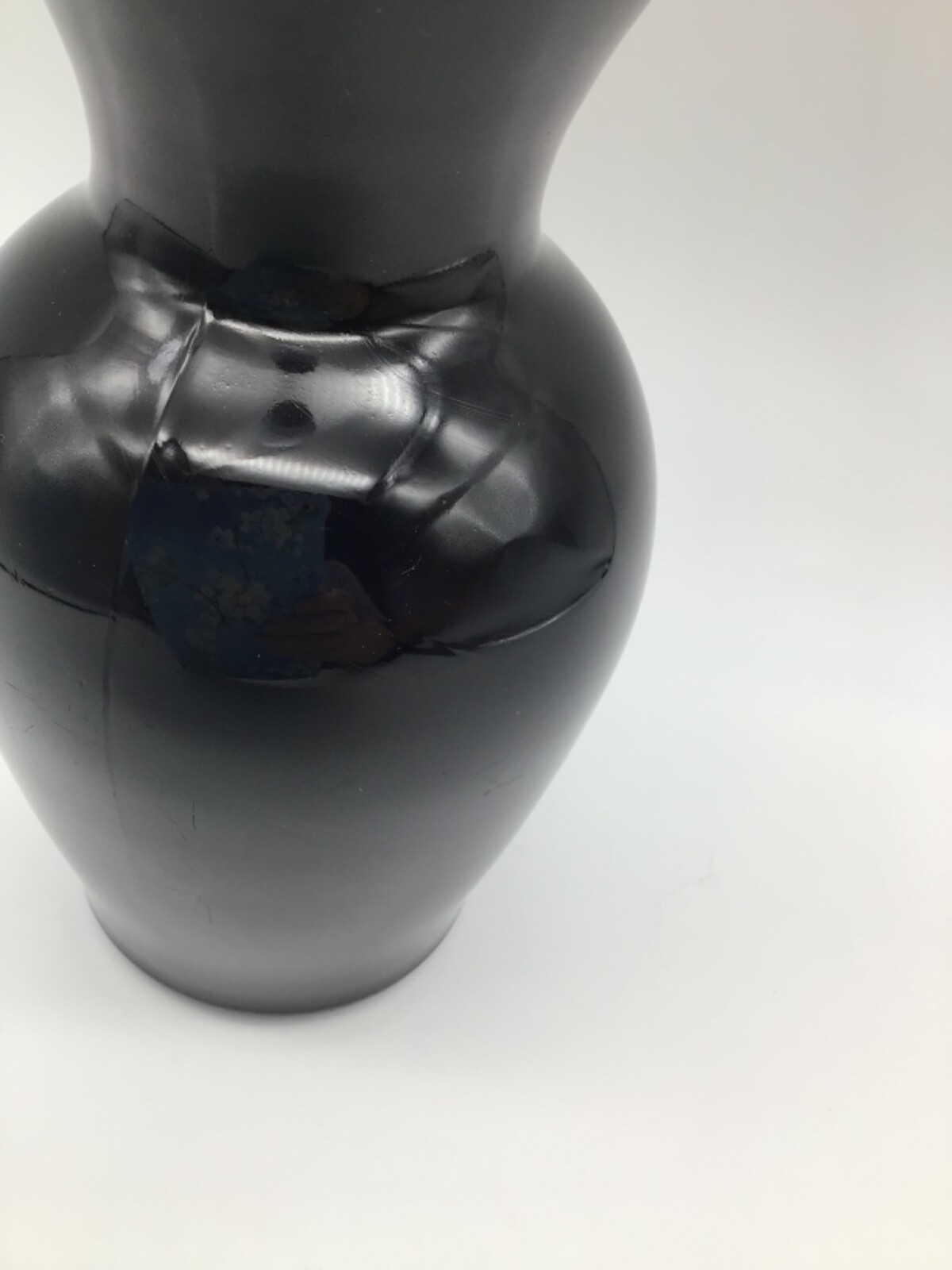 Black/Amethyst Glass Vase Hand Blown Smooth Pontil 7.25 Inches
