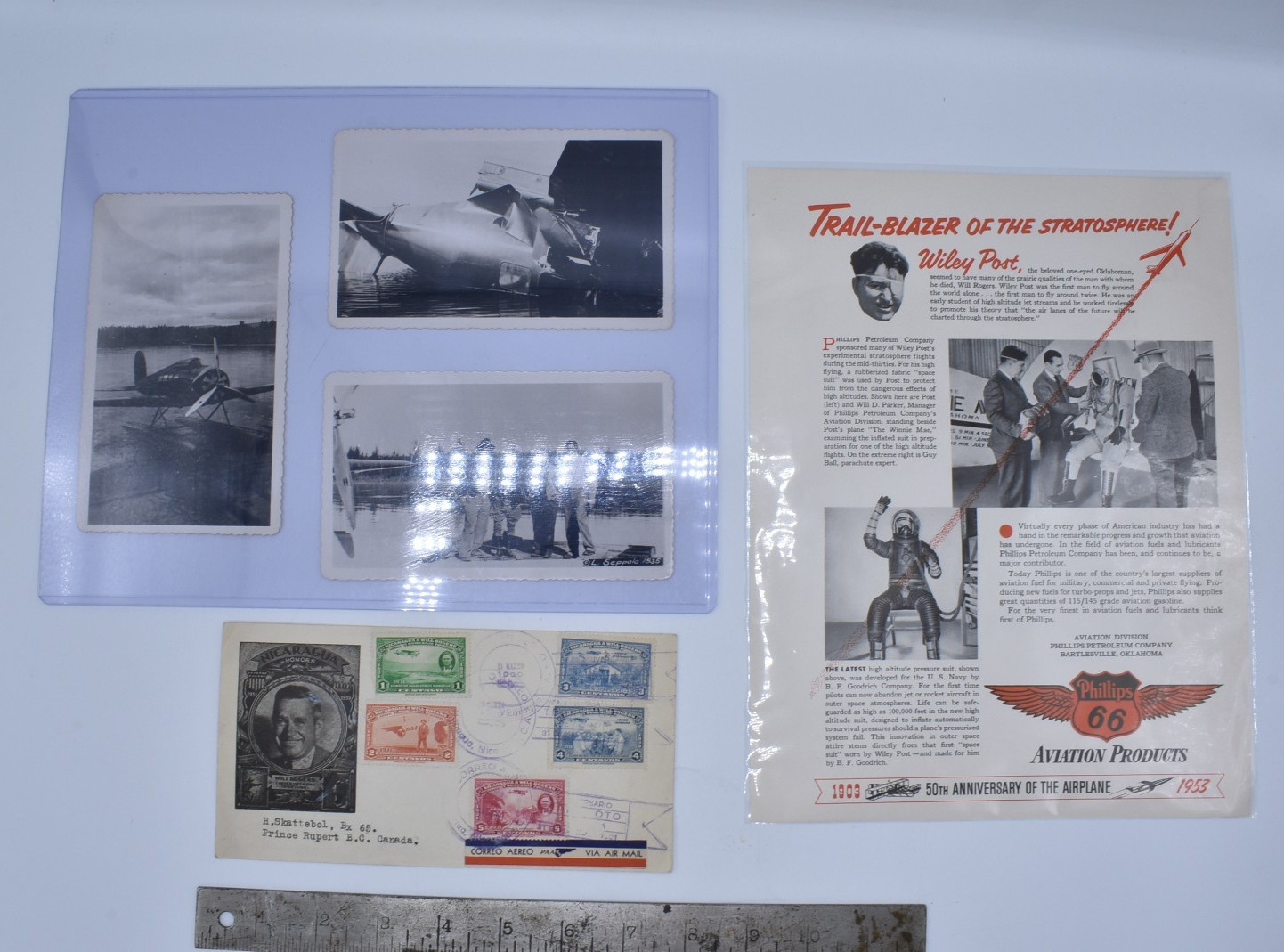 Wiley Post Will Rogers Photo Lot Air Mail Postal Cover Envelope Phillips 66 Ad