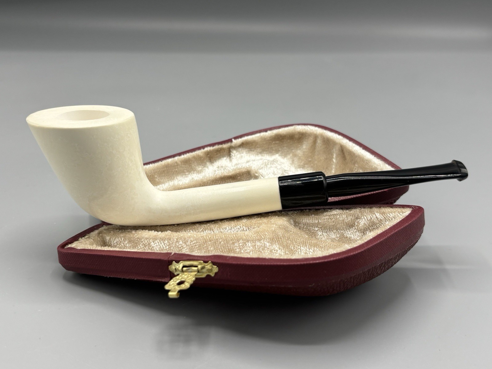 Army Stem Smooth Dublin Pipe New block Meerschaum Handmade Custom Case#190