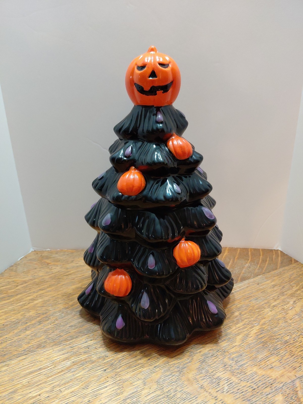 Ceramic Halloween Tree Cookie Jar, Jack O Lantern , Black, Small Treat Jar