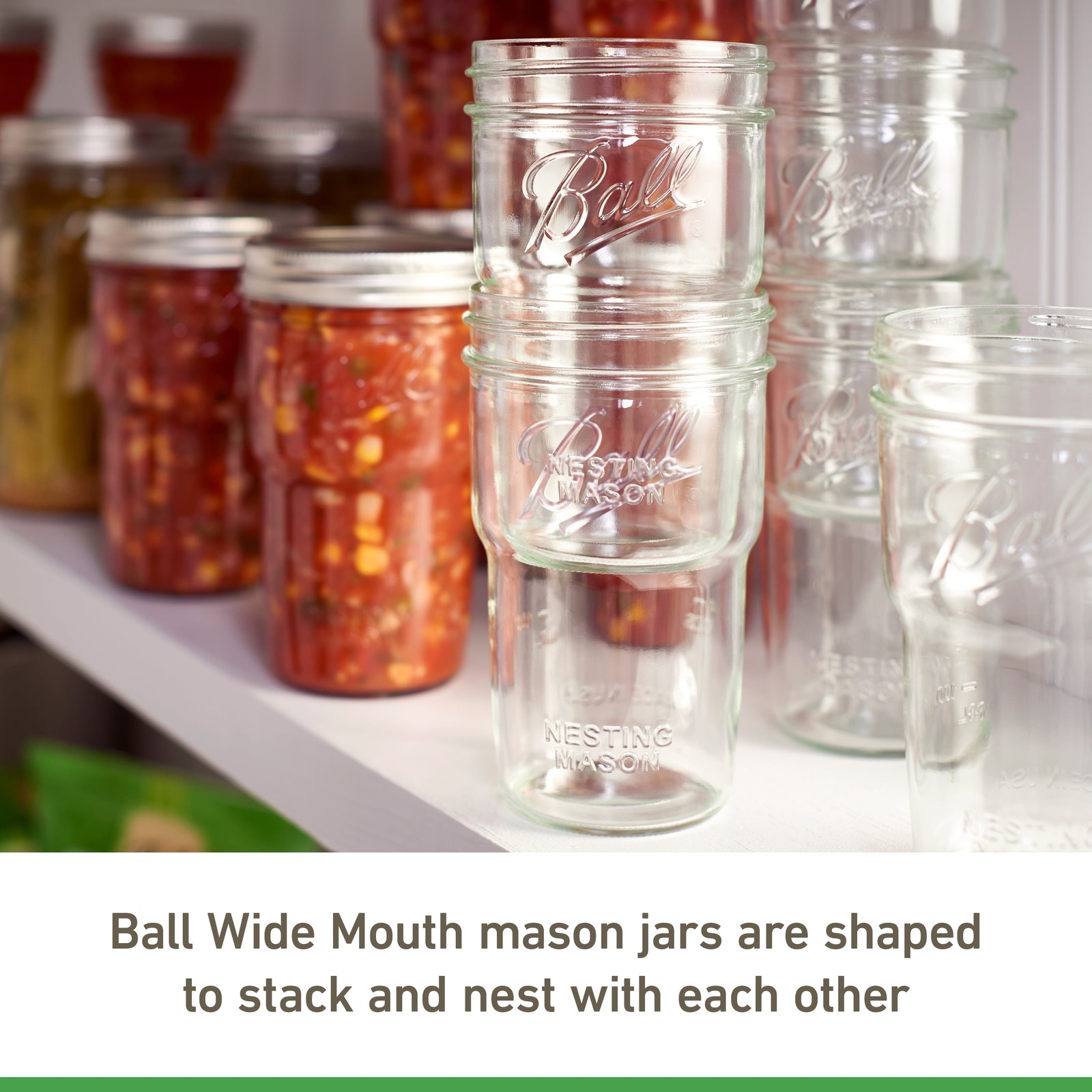 16 Oz Nesting Mason Jars 4-Pack, Wide Mouth Pint Canning Jars with Lids and Ring
