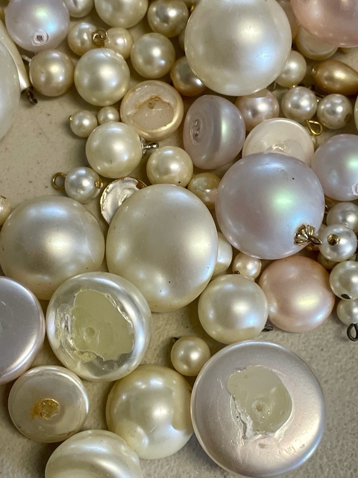 Vintage Faux Pearl Button Bead Lot Mixed Sizes Shapes Crafts Sewing Junk Journal
