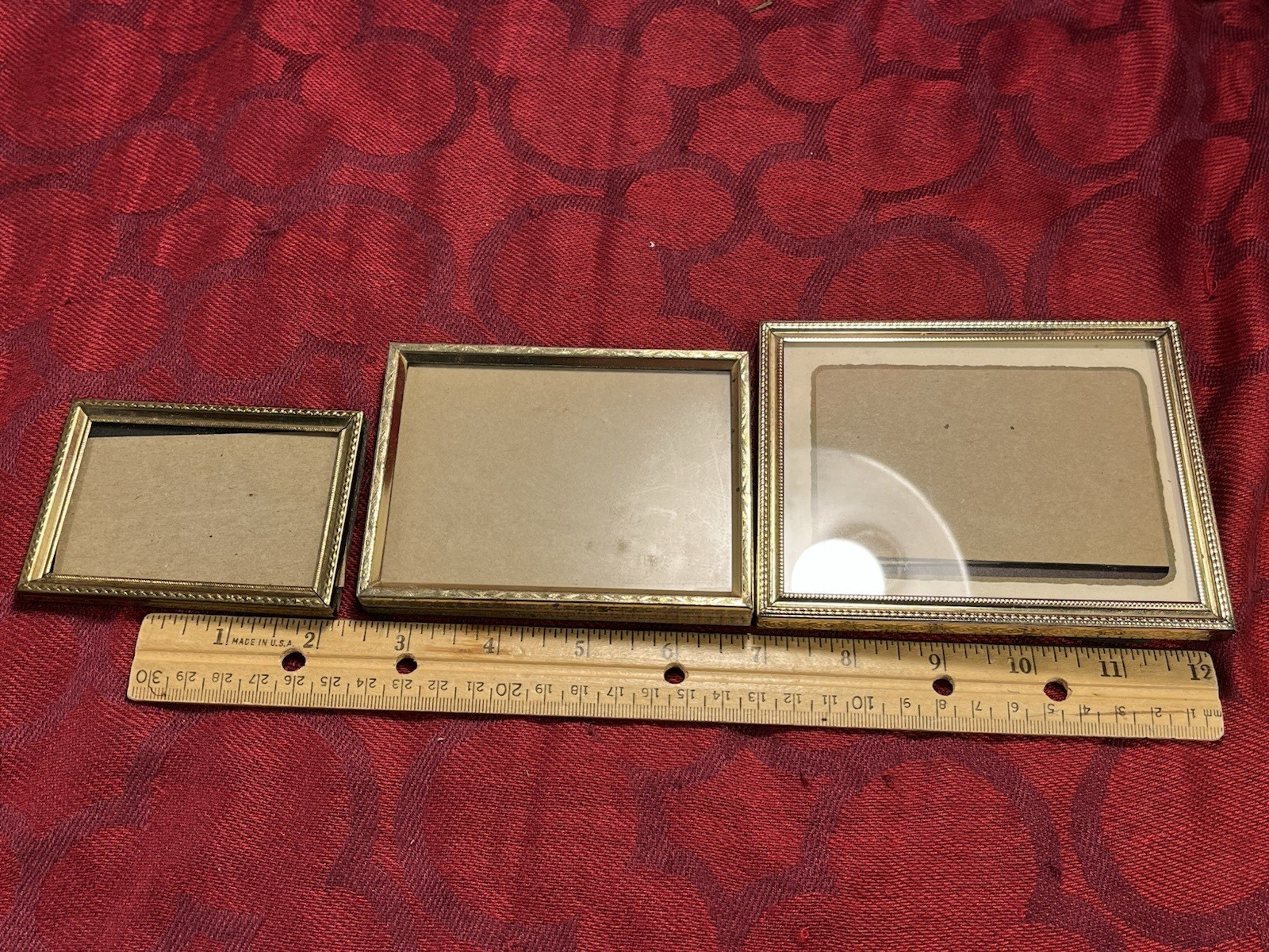 3 MCM Small Brass Picture Frames 2.5×3.5, 3.5×4.5, 4×5 inches Self Stand — 9742
