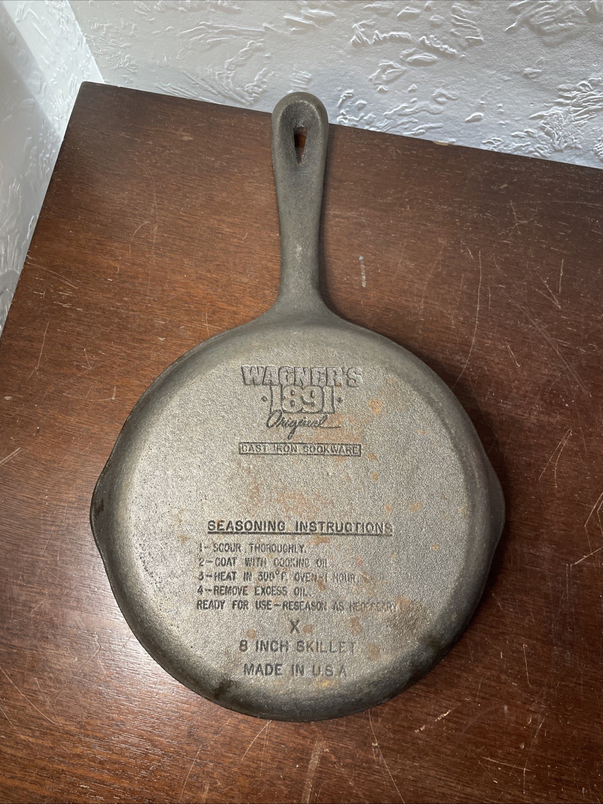 Wagners 1891 Original 8″ Cast Iron Skillet Double Spout L Made in USA Frying Pan