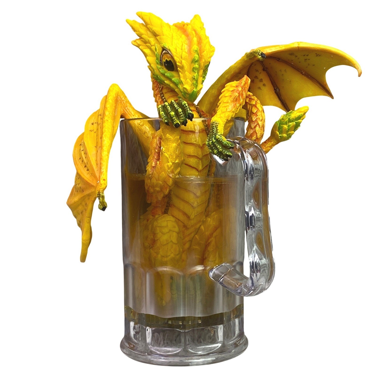 Pacific Giftware Yellow Dragon in Beer Mug Figurine 13120 Fantasy Collectible 7″