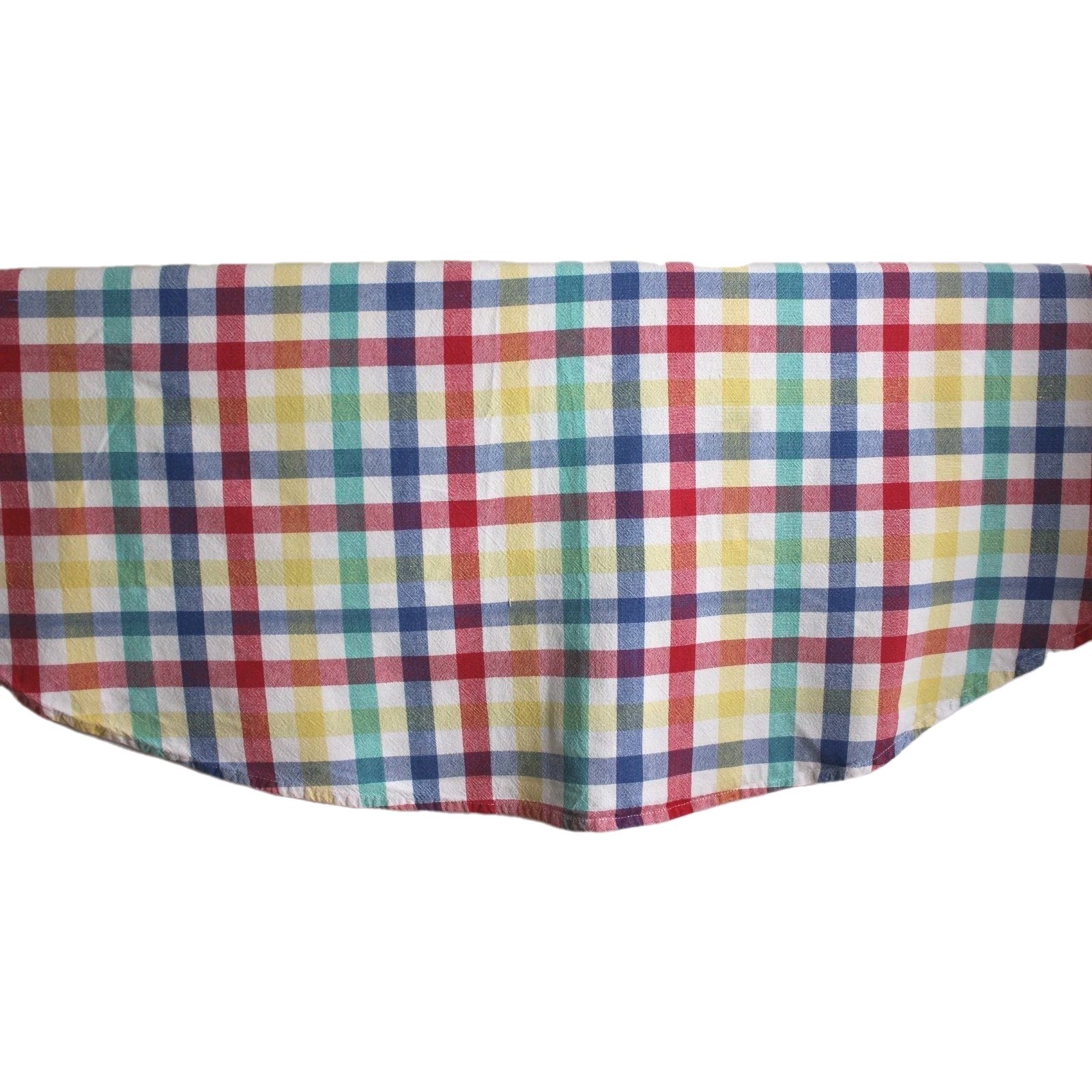 Vtg Primary Plaid Tablecloth 100% Cotton Oval Multicolored Checkered Grid 54×74