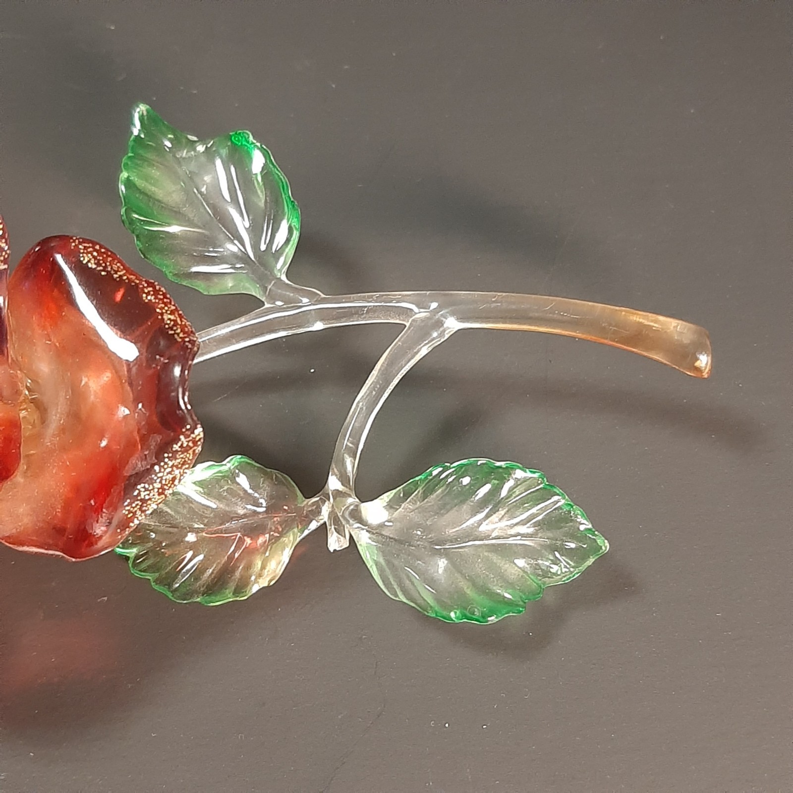 Vintage Christmas Ornament Clear Red Green Acrylic Rose Glitter Flower Floral