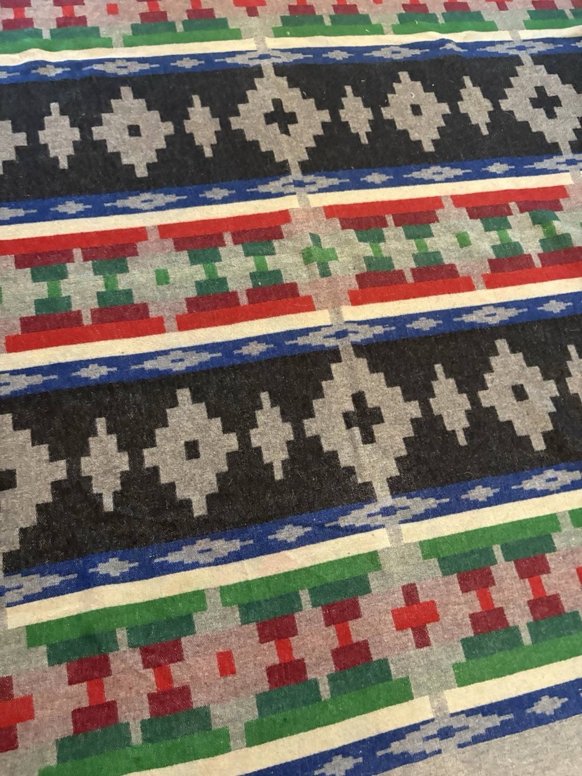 1920s-1930s Vintage Pendleton Wool Blanket Gray Black Blue Red Green 72” X 60”