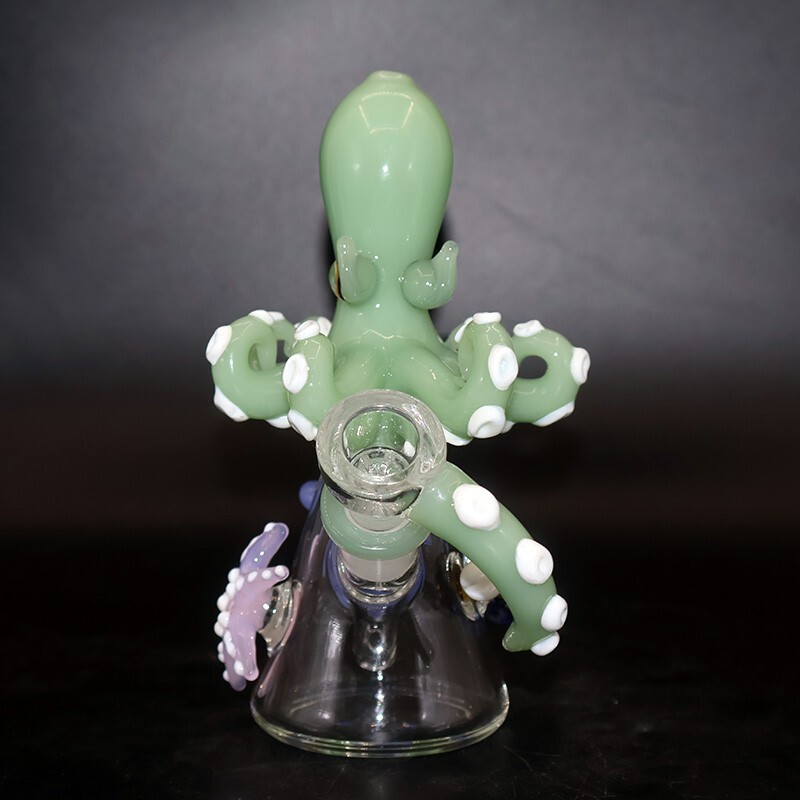 5.7″ Green Octopus Smoking Water Pipe Handmade Glass Bong Bubbler with 14mm Bowl