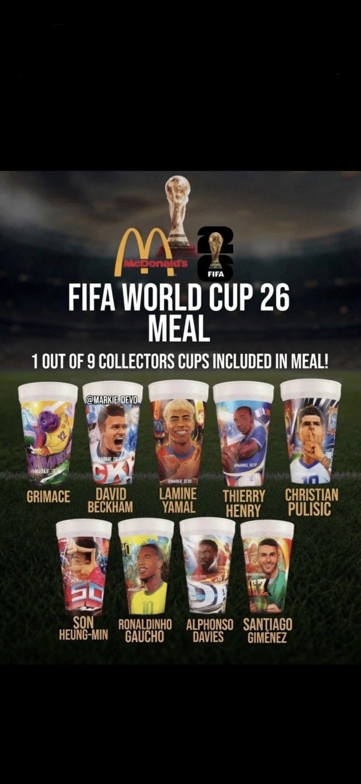 Sealed Mcdonalds Adult Cups 2026 FIFA collectable 9pcs COMPLETE SET 1-9