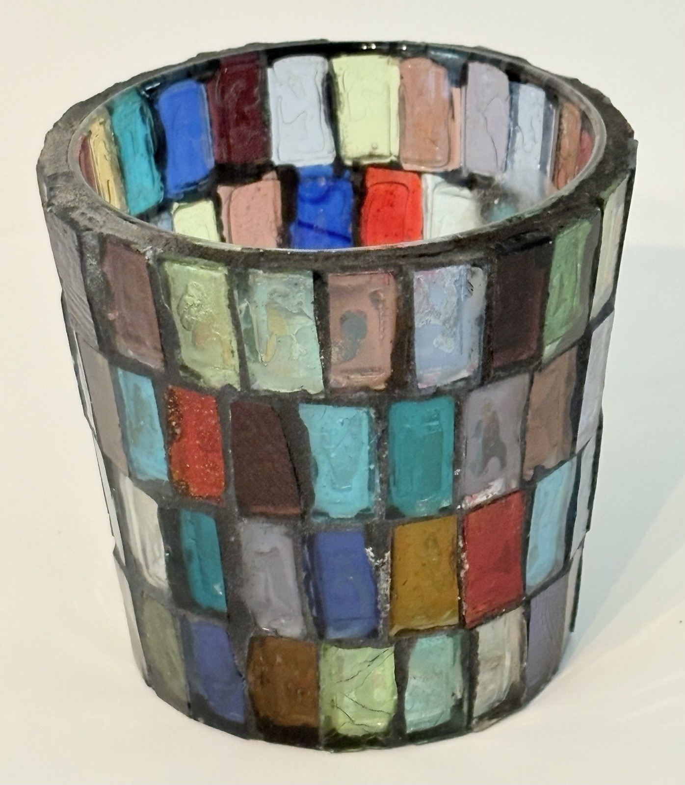 Mosaic Stained Glass Candle Holder Multi-Colored Blocks 3.25″T x 3.25″W