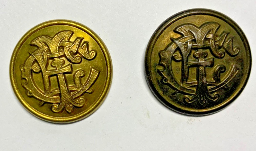 RARE PAIR UK EASTERN TELEGRAPH CABLE SHIP ELECTRA CREW BUTTONS GILT/BRASS c1890