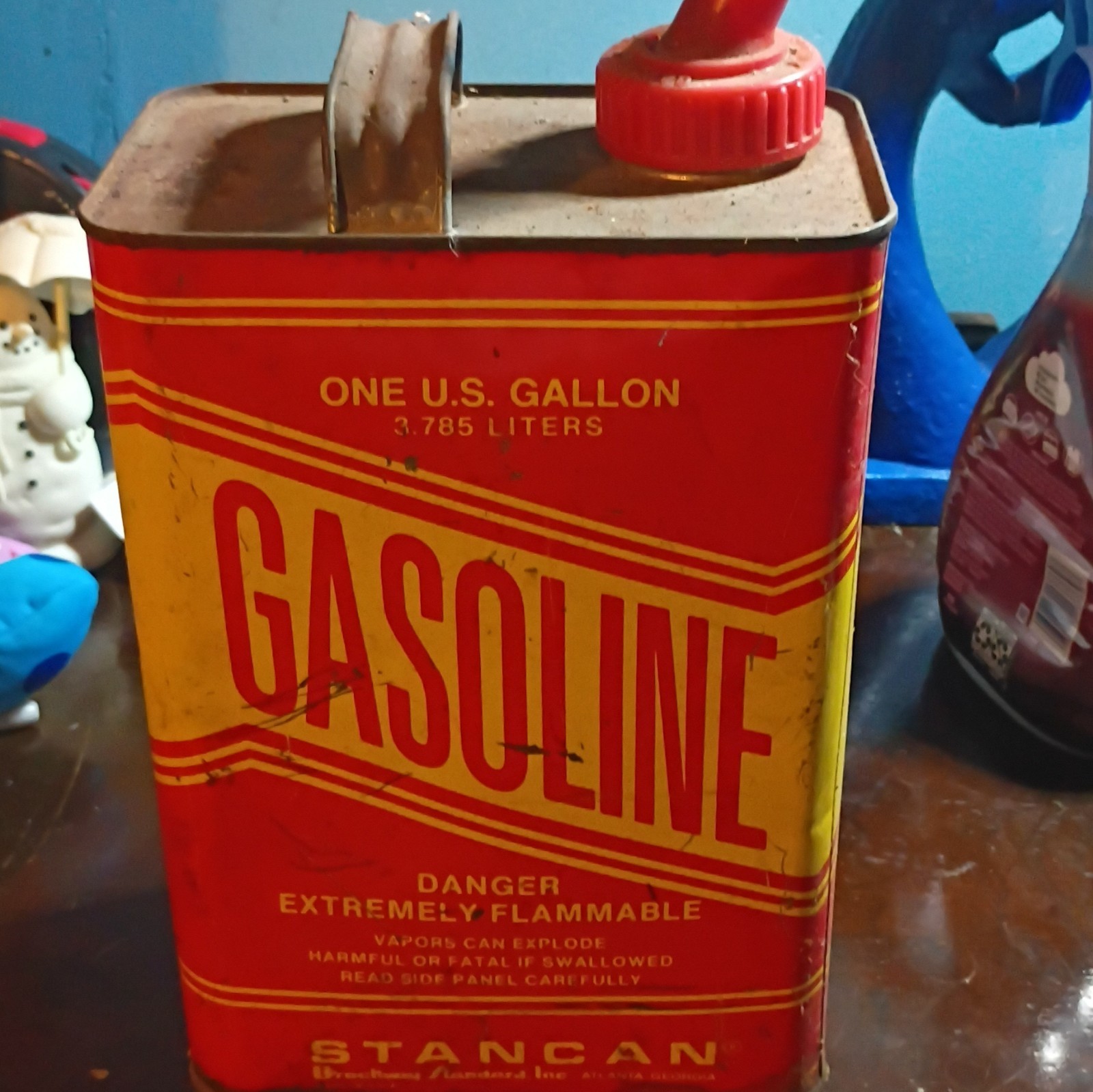 Vintage Stancan 1 Gallon Gasoline Can W/ Spout Metal Fuel Can Gas Oil