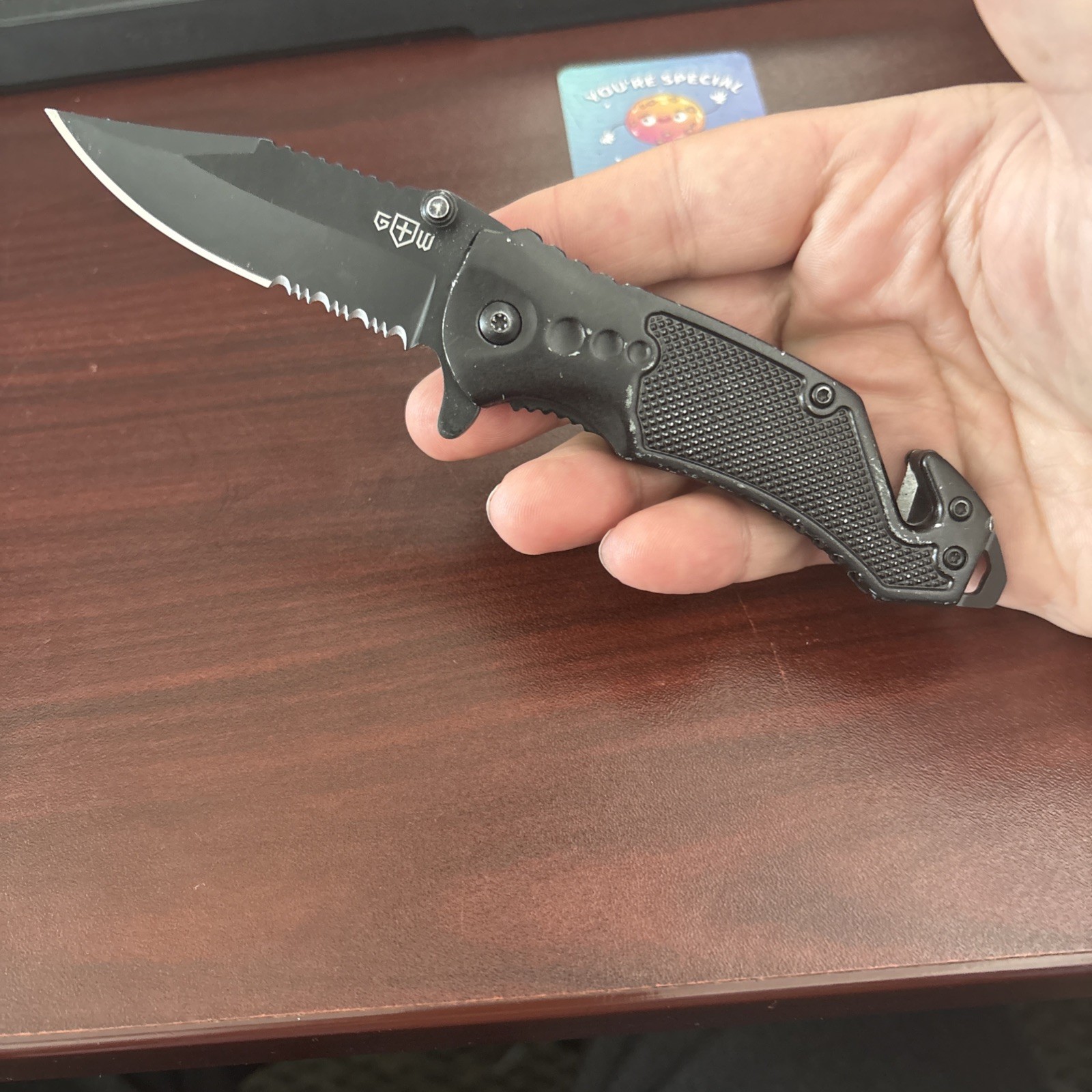 GOOD WORKER 2.9” Pocket Knife With Partially Serrated Blade 440C STEEL