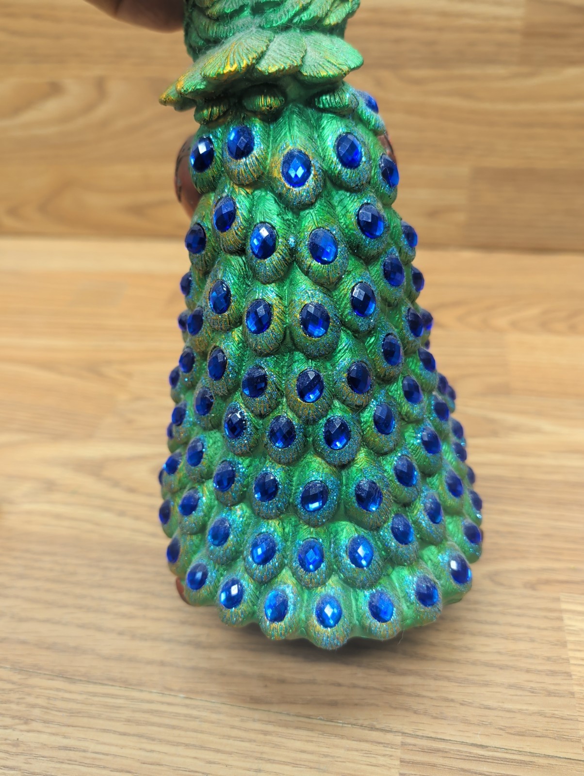 Ornate Jeweled Peacock Figurine Iridescent Resin Beautiful Detail