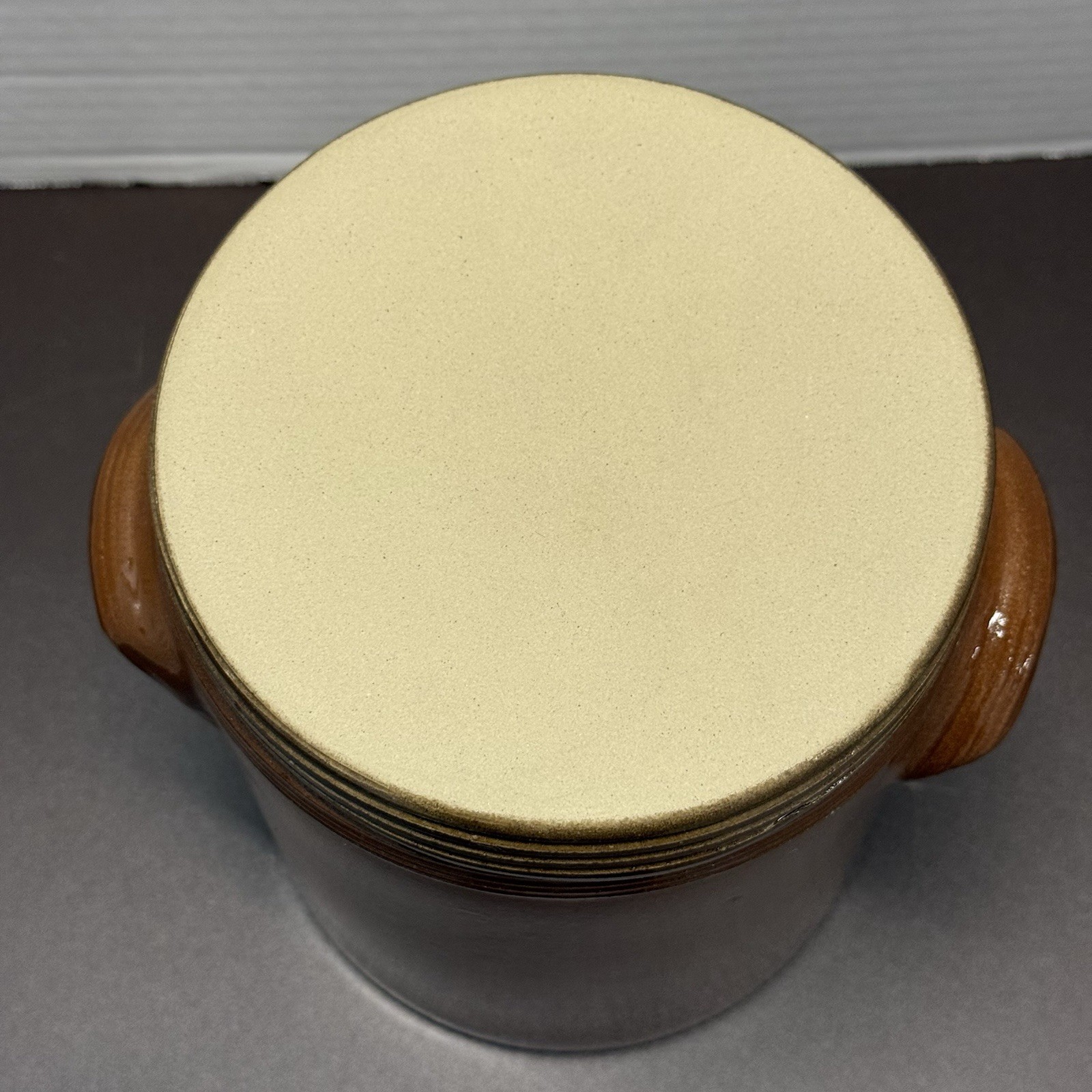 Potterie Renault Stoneware Canister Jar VTG Brown Med. Flour Cottage French 8”
