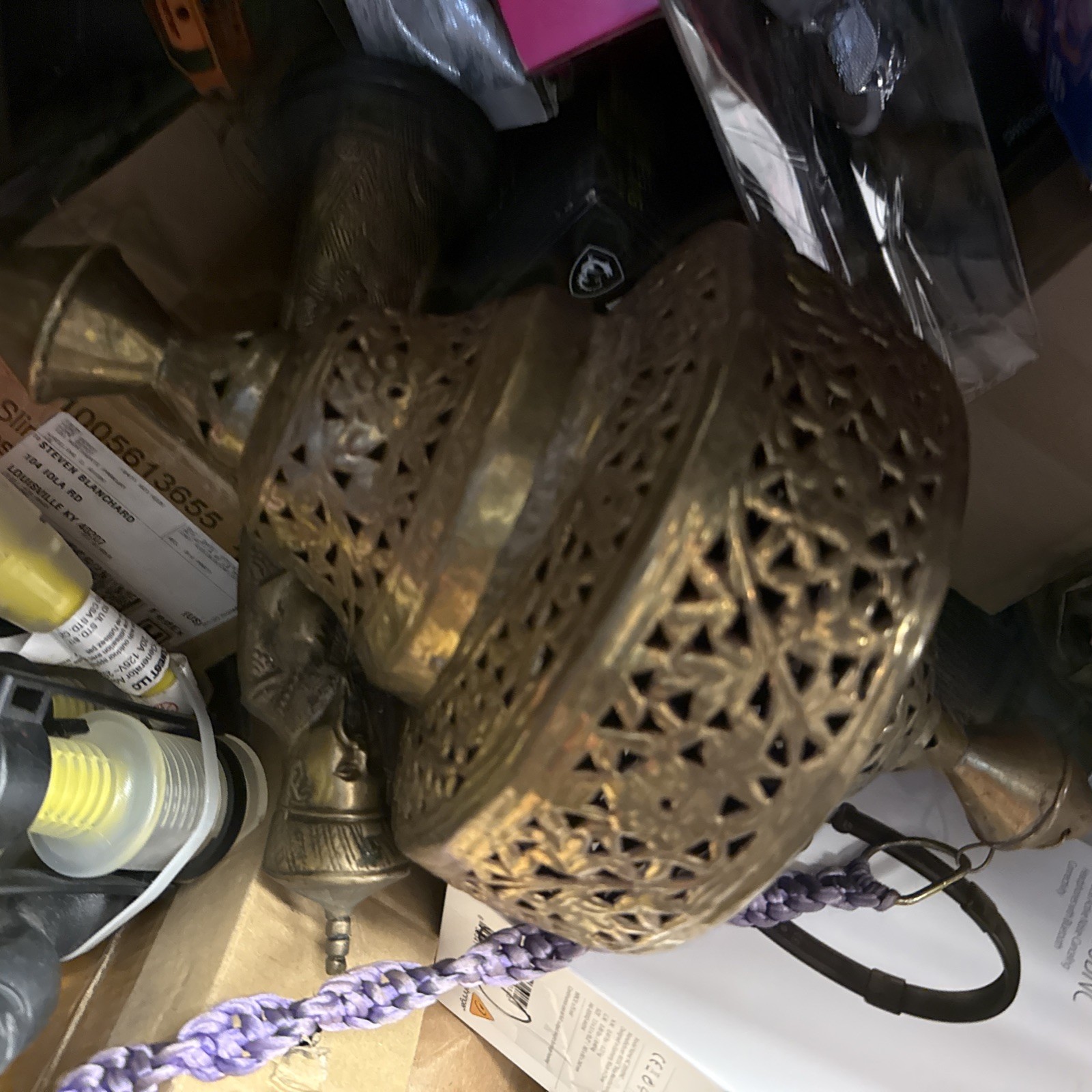 Vintage Pierced Brass Pendant Hanging Lantern Light Turkish Fixture- Middle East