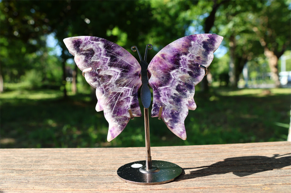 5.2” A pair Natural Dream Amethyst Butterfly Wing Reiki Crystal Skull Decor 1pc