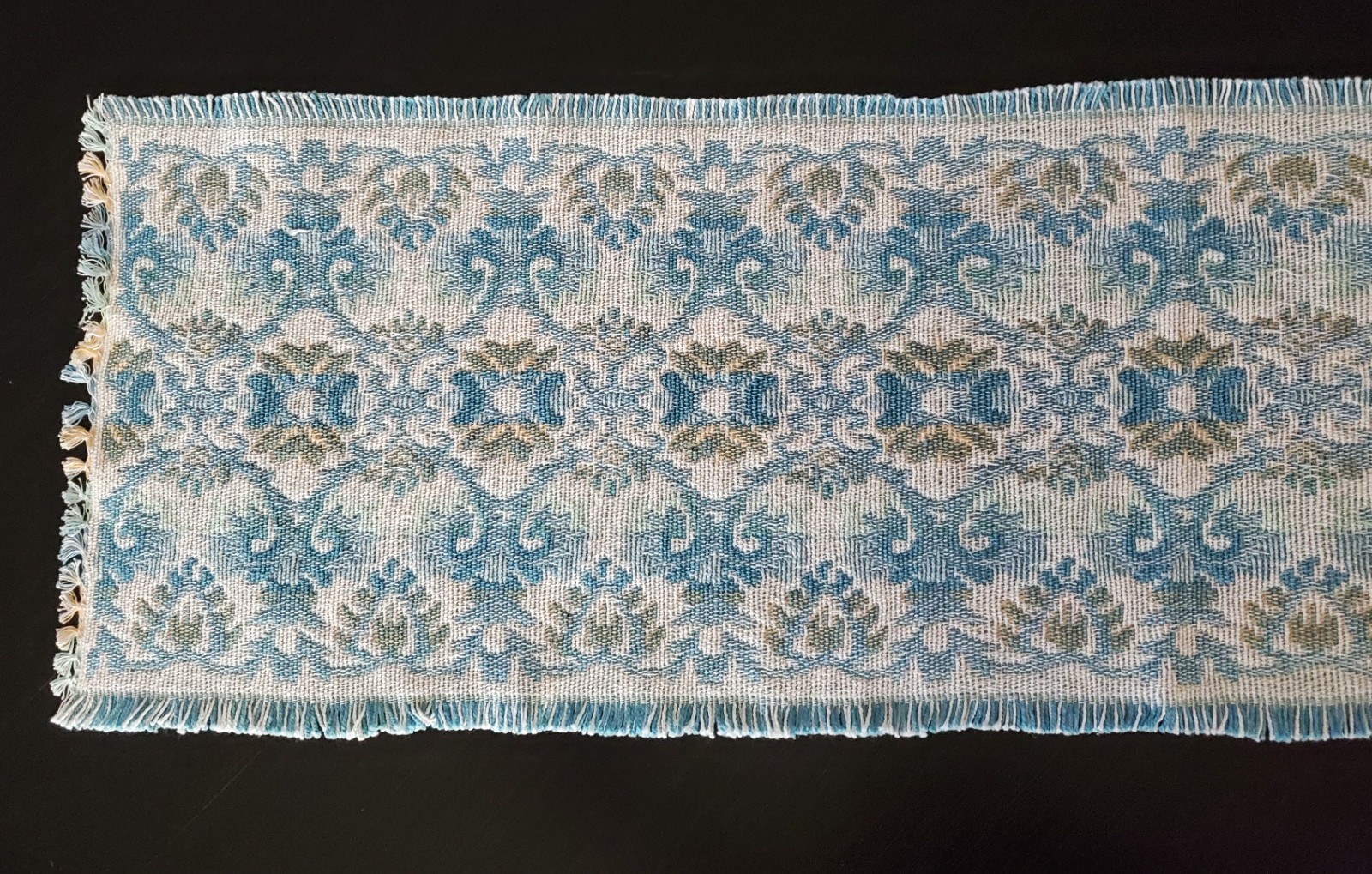 Vintage Blue and Ivory Tapestry Table Runner 72″